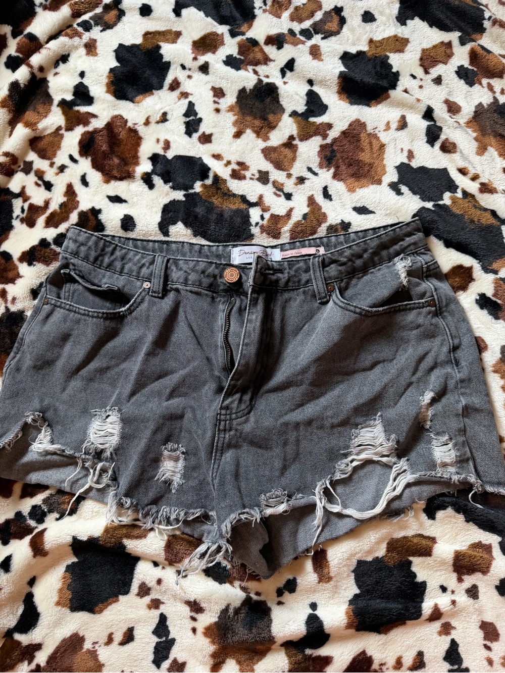 Washed Black Distressed Denim Shorts